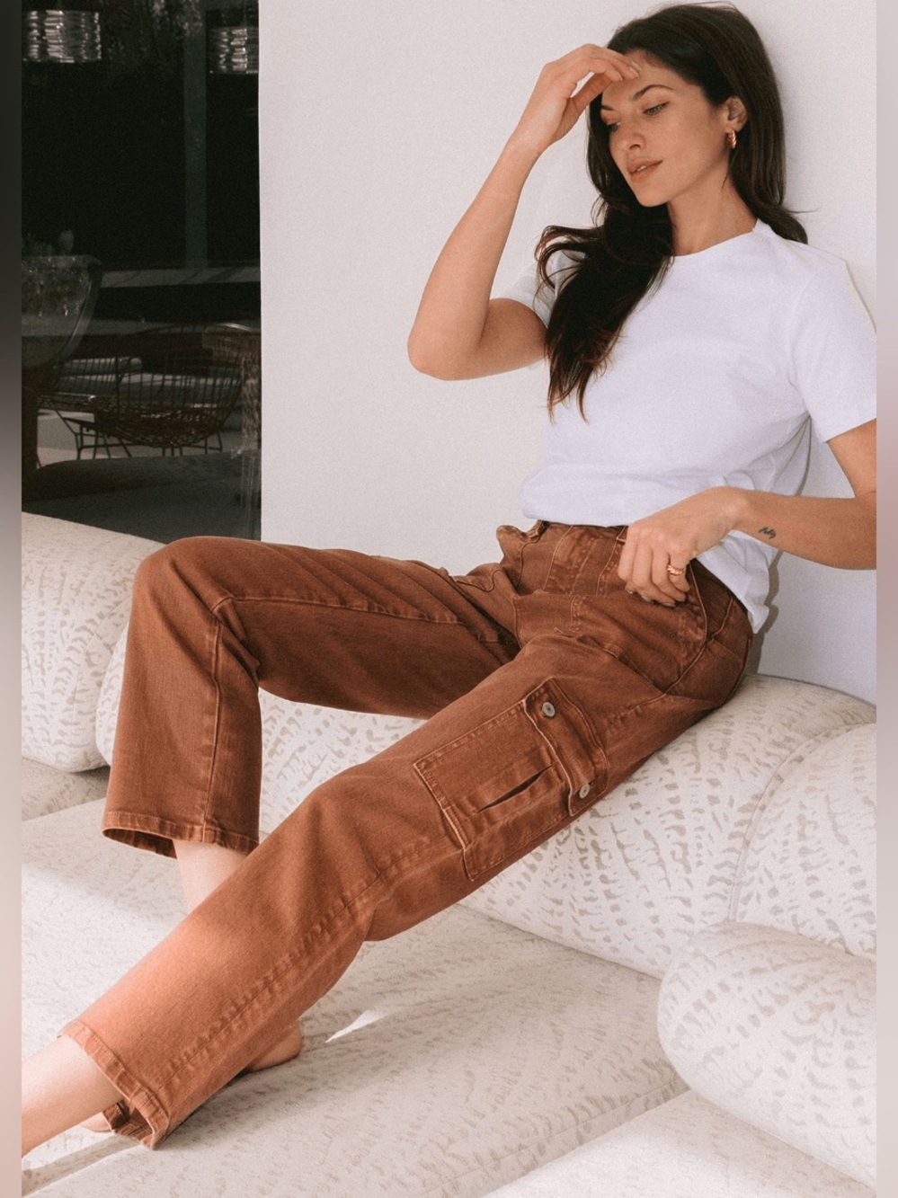 Vervet Cargo Utility Straight Leg Jeans in Brick